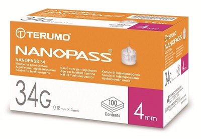 AGO PER PENNA DA INSULINA NANOPASS 34 GAUGE LUNGHEZZA 4 MM 100 PEZZI - Speedyfarma.it