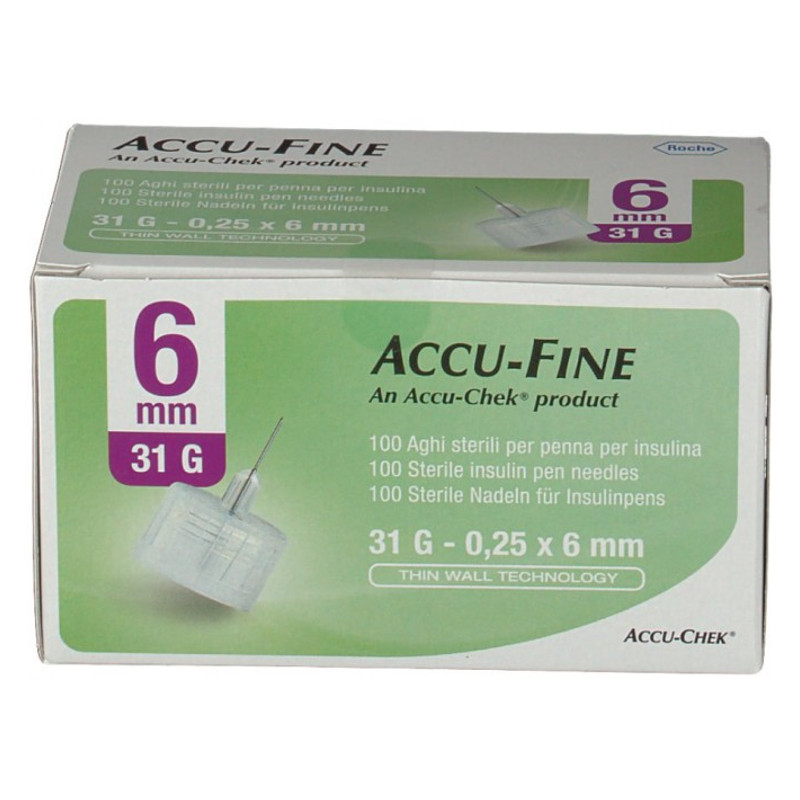 AGO PER PENNA DA INSULINA ACCU-FINE PEN NEEDLE ACCU-CHEK GAUGE 31 X 6MM 100 PEZZI - Speedyfarma.it