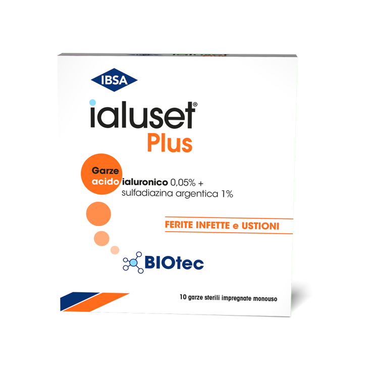 GARZA IALUSET PLUS IMPREGNATA DI CREMA DI ACIDO IALURONICO 0,05%, DI SULFADIAZINA ARGENTICA 1%, MACROGOL, GLICEROLO E ACQUA 10 X 10 CM 10 PEZZI - Speedyfarma.it