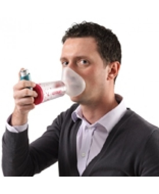 CAMERA DISTANZIATRICE PER EROGATORI SPRAY PREDOSATI L'ESPACE 220ML PER ADULTI SPAZIO MORTO 88ML CON MASCHERA VALVOLA INSPIRAZIONE 2 VALVOLE ESPIRAZIONE CODICE COLORE MAGENTA - Speedyfarma.it