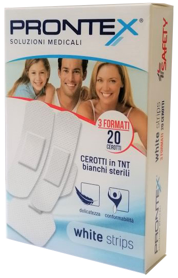 CEROTTO PRONTEX WHITE STRIPS IN TESSUTO NON TESSUTO BIANCO STERILE 3 FORMATI 20 PEZZI - Speedyfarma.it