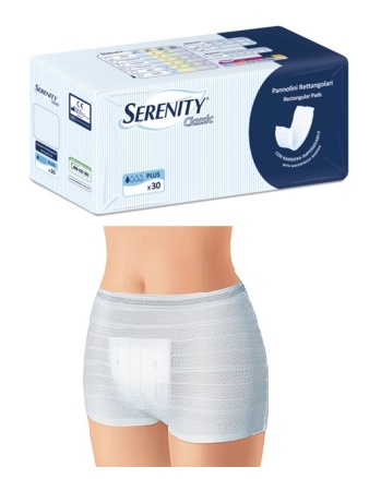PANNOLONE PER INCONTINENZA FORMATO RETTANGOLARE CON BARRIERA SERENITY 30 PEZZI - Speedyfarma.it