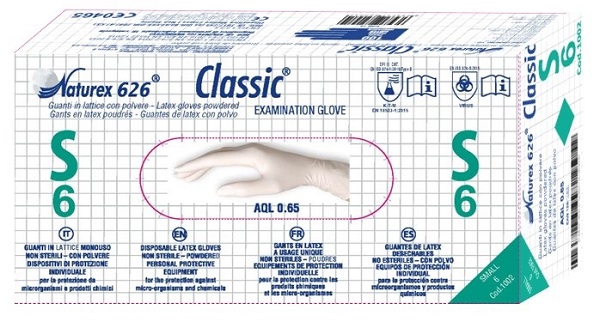 GUANTO IN LATTICE MONOUSO NON STERILE CON POLVERE NATUREX 626 CLASSIC MISURA SMALL 100 PEZZI - Speedyfarma.it
