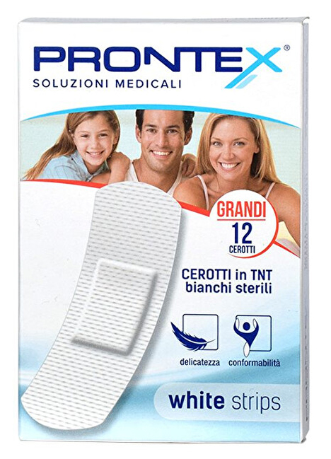 CEROTTO PRONTEX WHITE STRIPS IN TESSUTO NON TESSUTO BIANCO STERILE SCATOLA 12 CEROTTI GRANDI - Speedyfarma.it