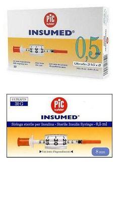 SIRINGA PER INSULINA PIC INSUMED 0,3 ML 100 UI SPAZIO ZERO AGO 30 GAUGE 8 MM 3 SACCHETTI DA 10 PEZZI - Speedyfarma.it