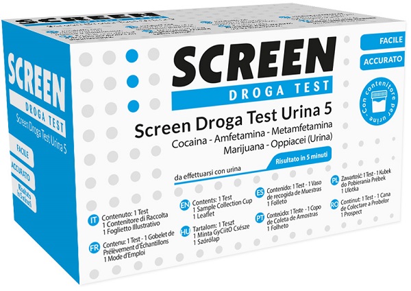 SCREEN DROGA TEST 5 DROGHE TEST ANTIDROGA CON CONTENITORE URINA - Speedyfarma.it
