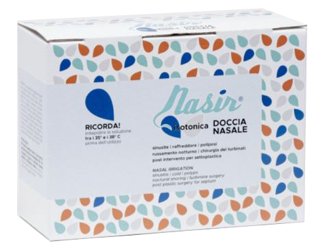 NASIR LAVAGGIO NASALE SOLUZIONE FISIOLOGICA ISOTONICA STERILE SCATOLA CON 4 SACCHE 500ML 4 BLISTER 1 VENTOSA - Speedyfarma.it