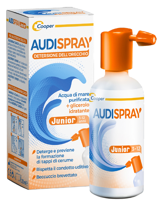 AUDISPRAY JUNIOR 3-12 ANNI SOLUZIONE DI ACQUA DI MARE IPERTONICA SPRAY SENZA GAS IGIENE ORECCHIO 25ML - Speedyfarma.it