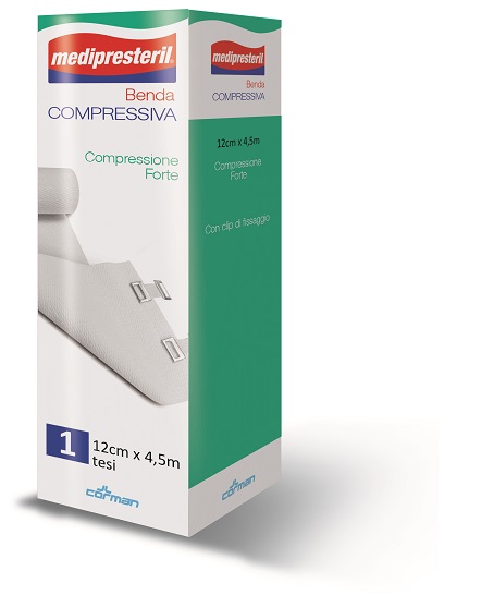 BENDA MEDIPRESTERIL COMPRESSIONE FORTE M4,5X12CM TESI CON CLIP DI FISSAGGIO - Speedyfarma.it