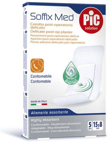 CEROTTO PIC SOFFIX MED IN TNT CON TAMPONE CENTRALE ASSORBENTE STERILE MONOUSO 15X8 CM ANTIBATTERICO 5 PEZZI - Speedyfarma.it