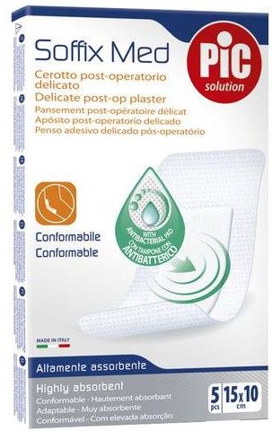 CEROTTO PIC SOFFIX MED IN TNT CON TAMPONE CENTRALE ASSORBENTE STERILE MONOUSO 10X15 CM ANTIBATTERICO 5 PEZZI - Speedyfarma.it