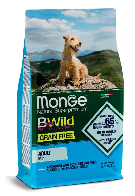 MONGE GRAIN FREE NATURAL SUPERPREMIUM SECCO CANE MINI ACCIUGHE PATATE PISELLI (DAL 15/12) 2,5 KG - Speedyfarma.it