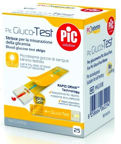 STRISCE MISURAZIONE GLICEMIA PIC GLUCOTEST 25 PEZZI - Speedyfarma.it