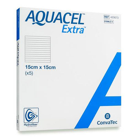 MEDICAZIONE IN TECNOLOGIA HYDROFIBER IN CARBOSSIMETILCELLULOSA SODICA E CELLULOSA RIGENERATA AQUACEL EXTRA 15X15 CM 5 PEZZI - Speedyfarma.it