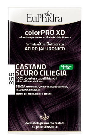 EUPHIDRA COLORPRO XD 355 CASTANO SCURO CILIEGIA GEL COLORANTE CAPELLI IN FLACONE + ATTIVANTE + BALSAMO + GUANTI - Speedyfarma.it