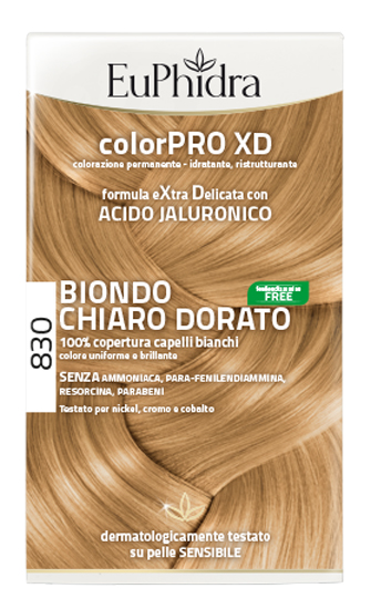 EUPHIDRA COLORPRO XD 830 BIONDO CHIARO DORATO GEL COLORANTE CAPELLI IN FLACONE + ATTIVANTE + BALSAMO + GUANTI - Speedyfarma.it