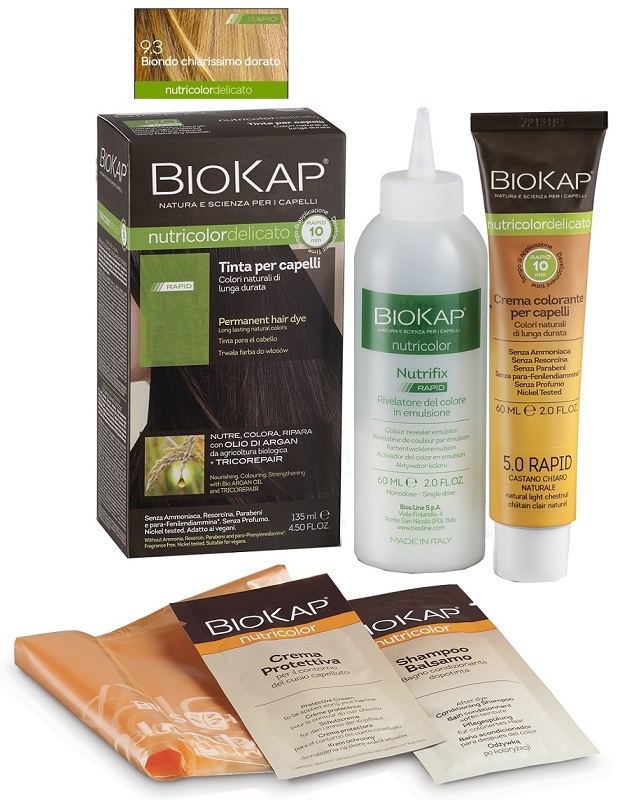 BIOS LINE  BIOKAP NUTRICOLOR DELICATO RAPID TINTA 9,3 BIONDO CHIARISSMO DORATO 135 ML - Speedyfarma.it