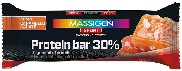 MASSIGEN SPORT PROTEIN BARRETTA 30% CARAMELLO SALATO 50 G - Speedyfarma.it
