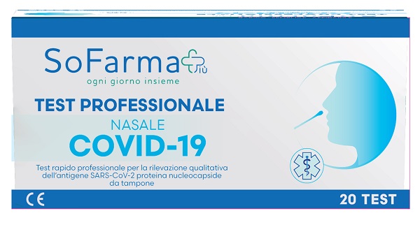 TEST ANTIGENICO RAPIDO COVID-19 SOFARMAPIU' NASALE RILEVAZIONE QUALITATIVA ANTIGENI SARS-COV-2 IN TAMPONI NASALI 20 PEZZI USO PROFESSIONALE - Speedyfarma.it