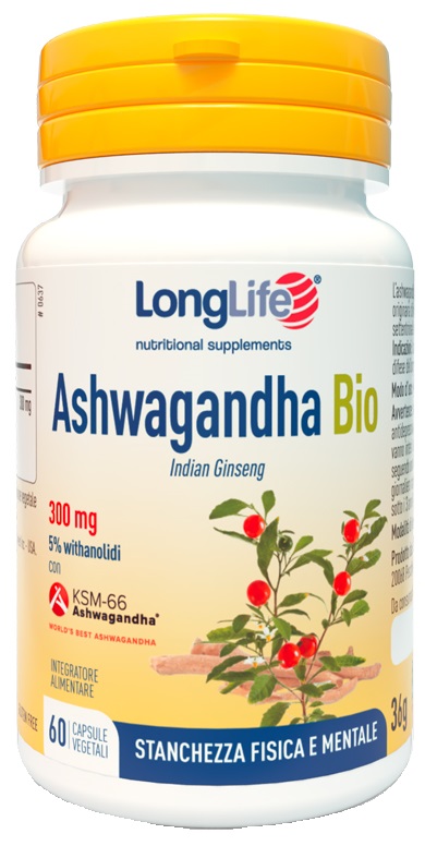 LONGLIFE ASHWAGANDHA BIO 5% 300 MG 60 CAPSULE VEGETALI - Speedyfarma.it