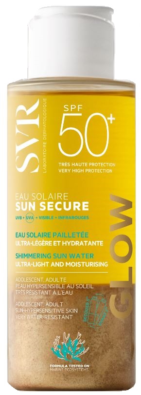 SUN SECURE EAU SOLAIRE GLOW SPF50+ ACQUA SOLARE BRILLANTINI ULTRA LEGGERA E IDRATANTE 100 ML - Speedyfarma.it