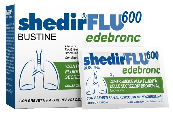 SHEDIRFLU 600 EDEBRONC 20 BUSTINE DA 3 G GUSTO ARANCIA, SENZA GLUTINE, NATURALMENTE PRIVO DI LATTOSIO, SENZA ZUCCHERI, CON EDULCORANTE - Speedyfarma.it