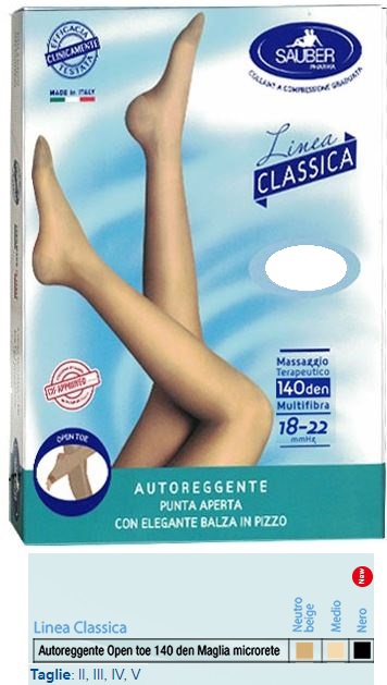 SAUBER AUTOREGGENTE OPEN TOE MAGLIA MICRORETE 140 DEN COLORE NEUTRO BEIGE TAGLIA 2 LINEA CLASSICA - Speedyfarma.it