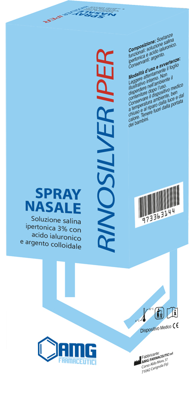 RINOSILVER SOLUZIONE SALINA IPERTONICA 3% CON ACIDO IALURONICO E ARGENTO COLLOIDALE SPRAY NASALE 20 ML - Speedyfarma.it
