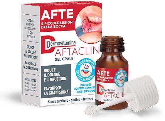 DERMOVITAMINA AFTACLIN GEL ORALE 7 ML CONTRO DOLORE E BRUCIONE SENZA ZUCCHERO E SENZA GLUTINE - Speedyfarma.it