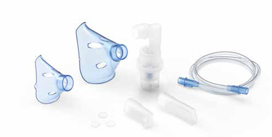 SOFFIO CUBE KIT ACCESSORI RICAMBIO CON AMPOLLA, BOCCAGLIO E FOCELLA NASALE, MASCHERA PEDIATRICA E ADULTI, TUBELLO E FILTRI DI RICAMBIO E BORSA PORTA ACCESSORI - Speedyfarma.it