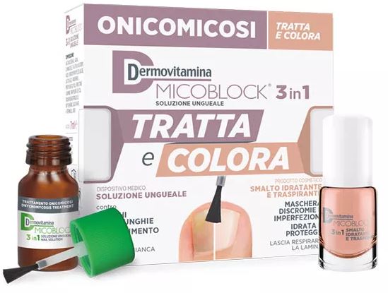 DERMOVITAMINA MICOBLOCK 3 IN 1 TRATTA E COLORA SOLUZIONE UNGUEALE 7 ML + SMALTO IDRATANTE TRASPIRANTE 5 ML - Speedyfarma.it