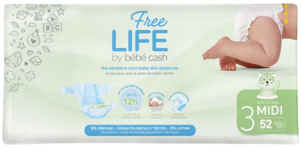FREELIFE BY BEBECASH PANNOLINI MIDI TAGLIA 3 4-9 KG GIROVITA 35-56 CM 52 PEZZI - Speedyfarma.it