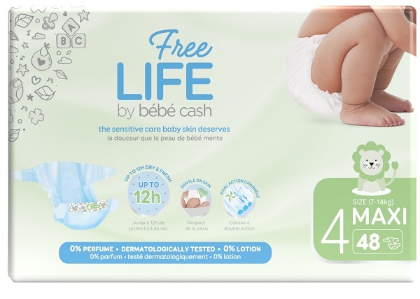 FREELIFE BY BEBECASH PANNOLINI MAXI TAGLIA 4 7-18 KG GIROVITA 38-60 CM 48 PEZZI - Speedyfarma.it