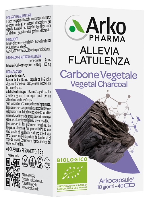 ARKO CAPSULE CARBONE VEGETALE BIO 40 CAPSULE - Speedyfarma.it