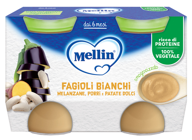 MELLIN OMOGENEIZZATO FAGIOLI BIANCHI E MELANZANE 2 PEZZI DA 130 G - Speedyfarma.it