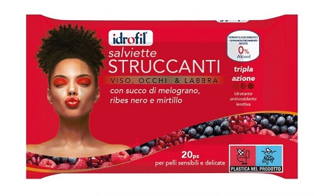 IDROFIL SALVIETTINE STRUCCANTI SUCCO DI MELOGRANO RIBES NERO E MIRTILLO 20 PEZZI - Speedyfarma.it