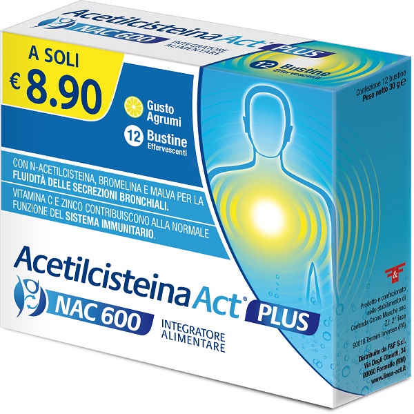 ACETILCISTEINA ACT PLUS NAC 600 12 BUSTINE EFFERVESCENTI AGRUMI - Speedyfarma.it