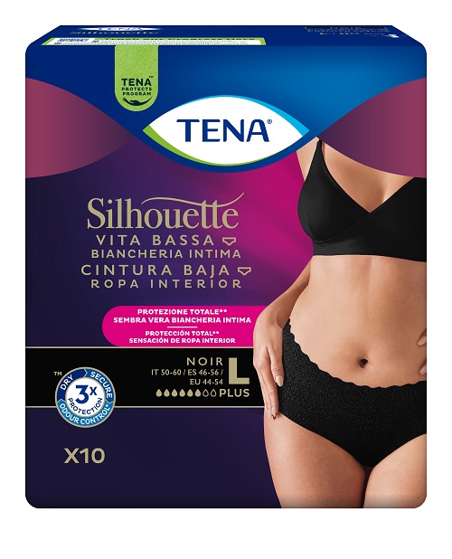 PANNOLONE A MUTANDINA ASSORBENTE TENA SILHOUETTE NOIR L VITA BASSA 10 PEZZI - Speedyfarma.it