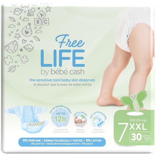 FREELIFE BY BEBECASH PANNOLINI XXL TAGLIA 7 15 KG+ 30 PEZZI - Speedyfarma.it