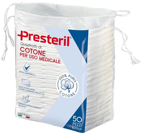 QUADROTTI COTONE IDROFILO PRESTERIL 8X7,5 CM 50 PEZZI - Speedyfarma.it
