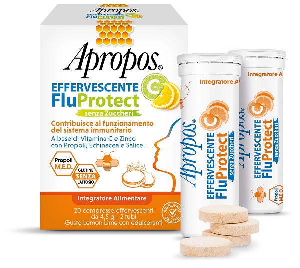 APROPOS EFFERVESCENTE C FLUPROTECT SENZA ZUCCHERI 20 COMPRESSE EFFERVESCENTI - Speedyfarma.it