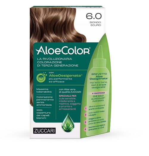 ALOECOLOR 6,0 BIONDO SCURO TINTA PERMANENTE CAPELLI COLORE AD ALTA PIGMENTAZIONE 50 ML + RIVELATORE ALOEOSSIGENATA 75 ML + SHAMPOO ALOECARE 15 ML + GUANTI - Speedyfarma.it