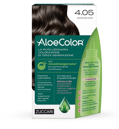 ALOECOLOR 4,05 CIOCCOLATO TINTA PERMANENTE CAPELLI COLORE AD ALTA PIGMENTAZIONE 50 ML + RIVELATORE ALOEOSSIGENATA 75 ML + SHAMPOO ALOECARE 15 ML + GUANTI - Speedyfarma.it
