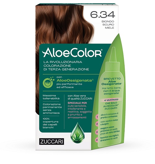 ALOECOLOR 6,34 BIONDO SCURO MIELE TINTA PERMANENTE CAPELLI COLORE AD ALTA PIGMENTAZIONE 50 ML + RIVELATORE ALOEOSSIGENATA 75 ML + SHAMPOO ALOECARE 15 ML + GUANTI - Speedyfarma.it