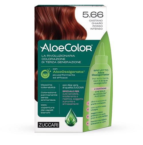 ALOECOLOR 5,66 CASTANO CHIARO ROSSO INTENSO TINTA PERMANENTE CAPELLI COLORE AD ALTA PIGMENTAZIONE 50 ML + RIVELATORE ALOEOSSIGENATA 75 ML + SHAMPOO ALOECARE 15 ML + GUANTI - Speedyfarma.it