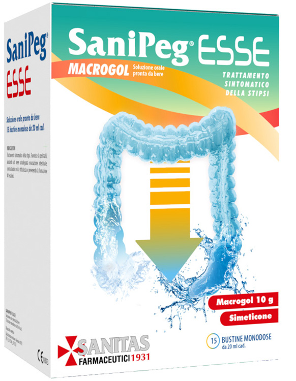 SANIPEG ESSE MACROGOL SOLUZIONE ORALE PRONTO DA BERE 15 BUSTINE MONODOSE DA 20 ML - Speedyfarma.it