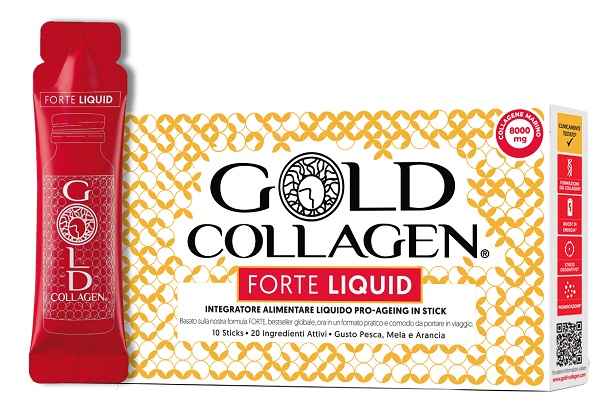GOLD COLLAGEN FORTE LIQUID 10 STICKS DA 25 ML GUSTO PESCA MELA E ARANCIA CON EDULCORANTE - Speedyfarma.it