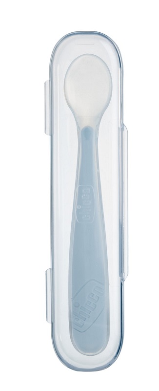 CHICCO SOFTLY SPOON CUCCHIAIO MORBIDO IN SILICONE GRIGIO 6M+ CON CUSTODIA - Speedyfarma.it